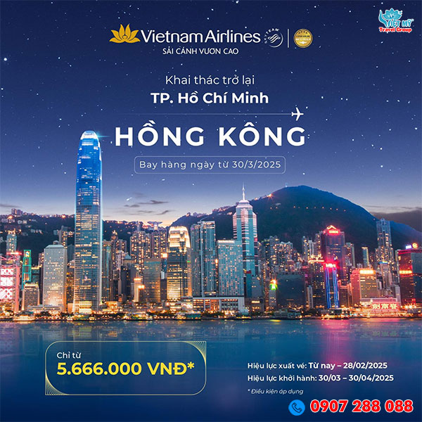 Vietnam Airlines mở lại đường bay TP. Hồ Chí Minh và Hồng Kông