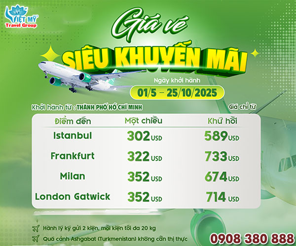 Turkmenistan Airlines siêu khuyến mãi vé máy bay