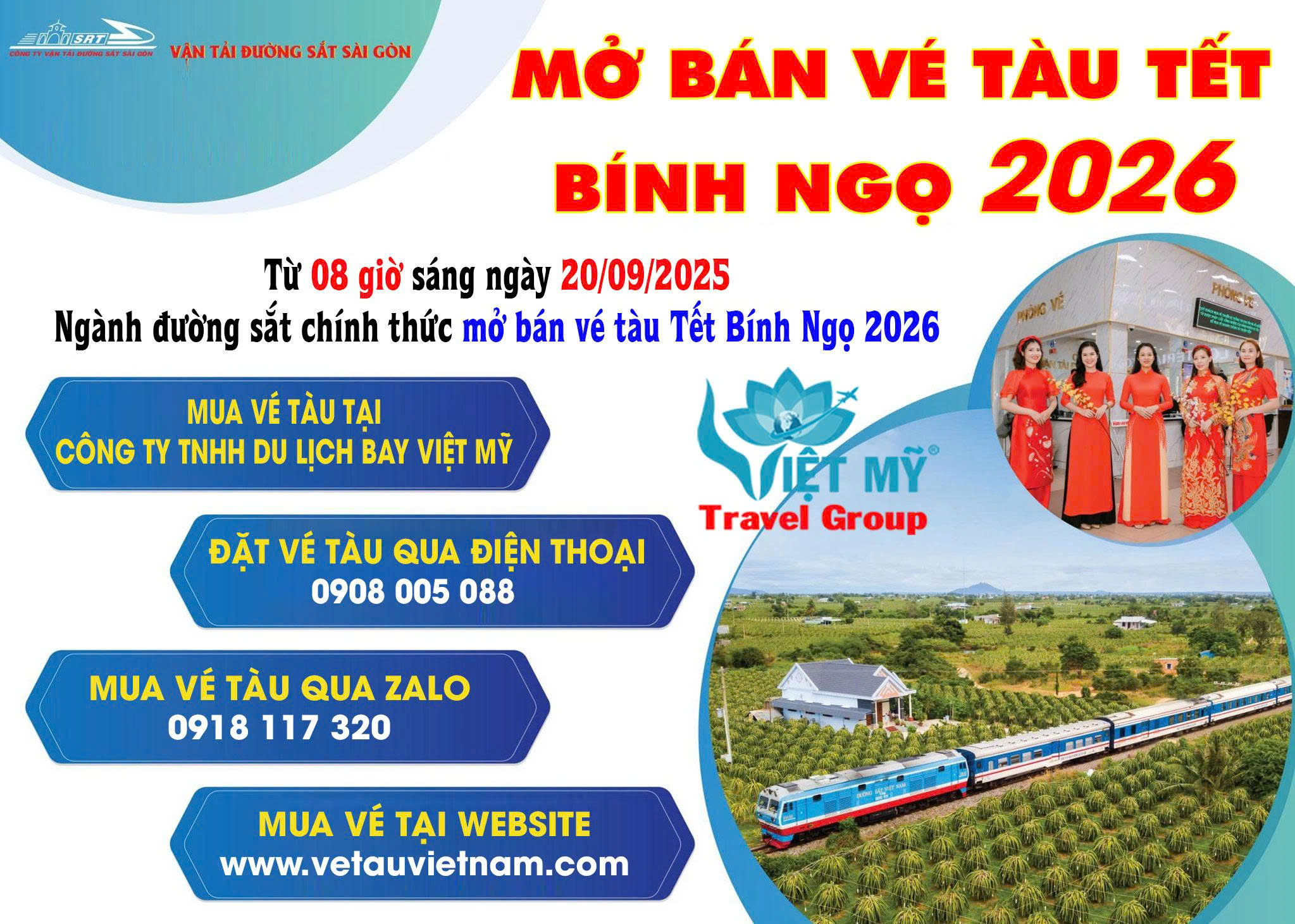 Liên hệ đặt vé tàu Tết 2026 và đổi trả vé tàu Tết tại Việt Mỹ