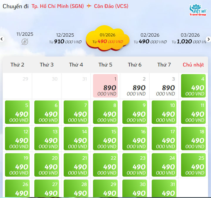 Giá vé máy bay từ Hà Nội & TP. HCM đi Côn Đảo của Vietjet Air