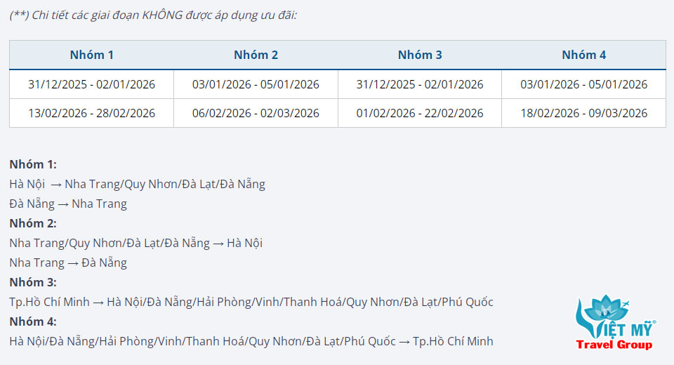 Bamboo Airways giảm 12% giá vé nhân ngày 12/12 2 Giai đoạn bay ưu đãi của Bamboo Airways không áp dụng