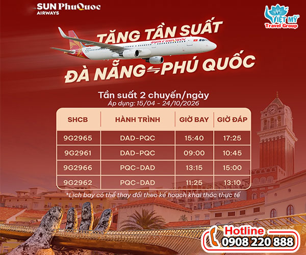 Sun PhuQuoc Airways tăng tần suất bay Đà Nẵng - Phú Quốc