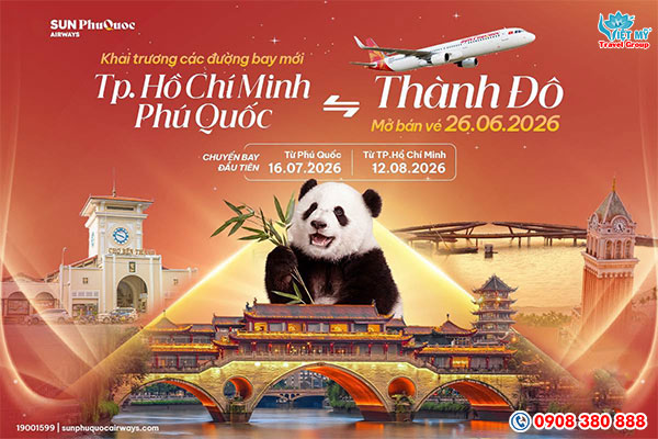 Sun PhuQuoc Airways mở bán vé đi Thành Đô
