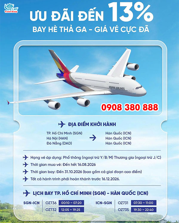 Asiana Airlines ưu đãi vé máy bay đi Hàn Quốc