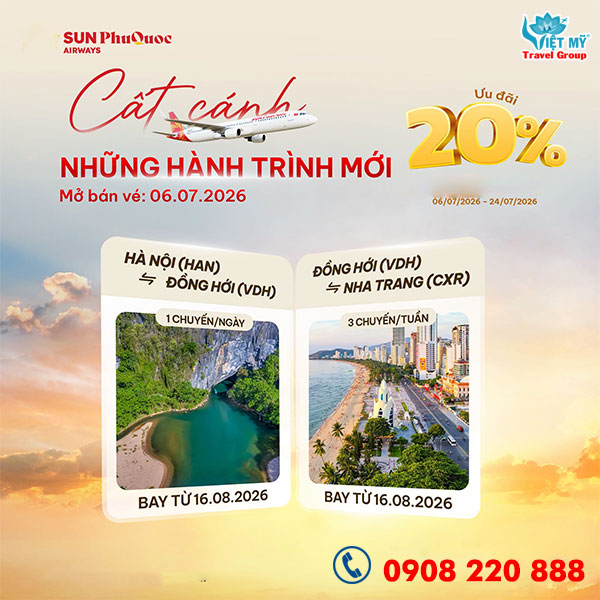 Sun PhuQuoc Airways mở 2 đường bay mới từ Đồng Hới