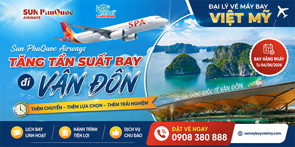 Sun PhuQuoc Airways tăng tần suất bay đi Vân Đồn