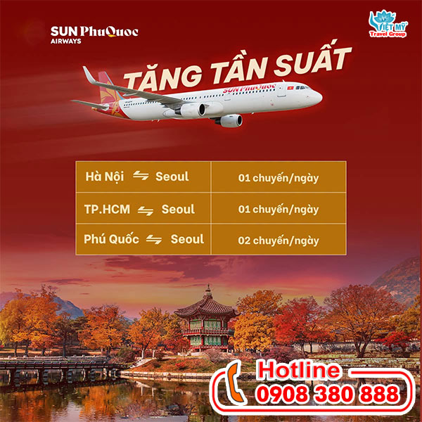 Sun PhuQuoc Airways tăng tần suất đi Seoul