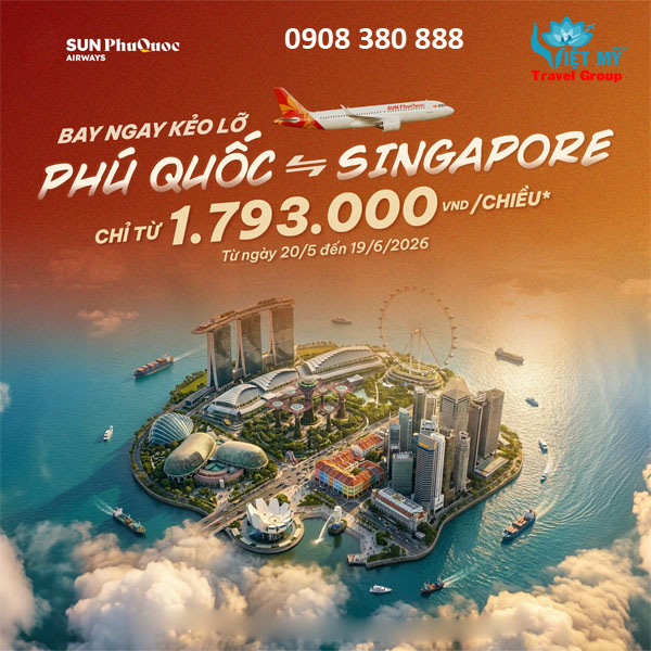 Sun PhuQuoc Airways ưu đãi vé Phú Quốc đi Singapore