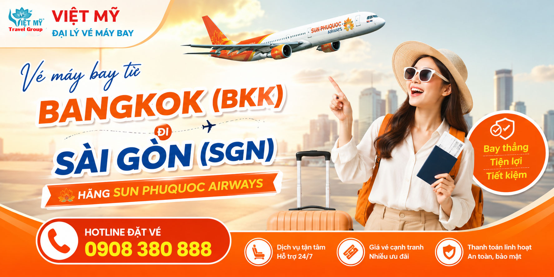 Vé máy bay từ Bangkok (BKK) đi Sài Gòn (SGN) hãng Sun PhuQuoc Airways