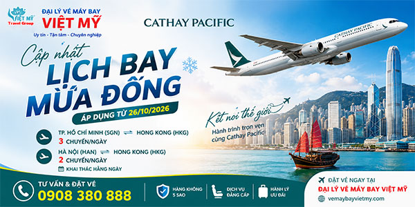 Cathay Pacific cập nhật lịch bay mùa đông
