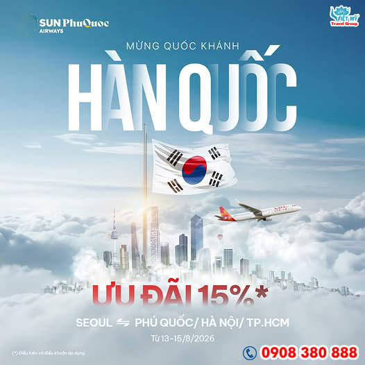 Sun PhuQuoc Airways ưu đãi mừng Quốc khánh Hàn Quốc