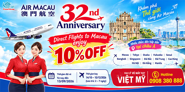 Air Macau ưu đãi vé máy bay đi Quốc tế