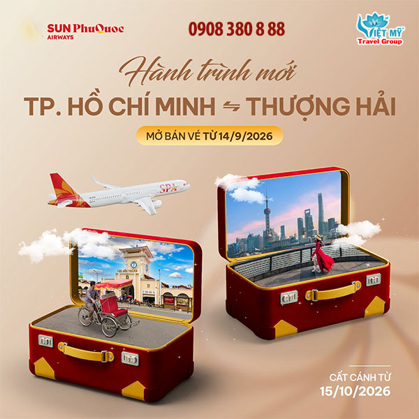 Sun PhuQuoc Airways mở bán vé đi Thượng Hải