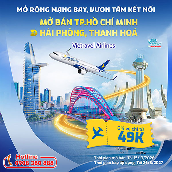 Vietravel Airlines mở đường bay đi Hải Phòng và Thanh Hóa