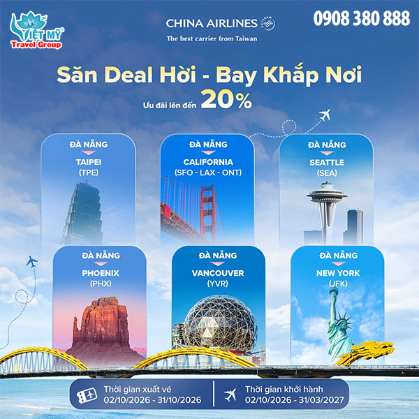 China Airlines giảm 20% giá vé từ Đà Nẵng