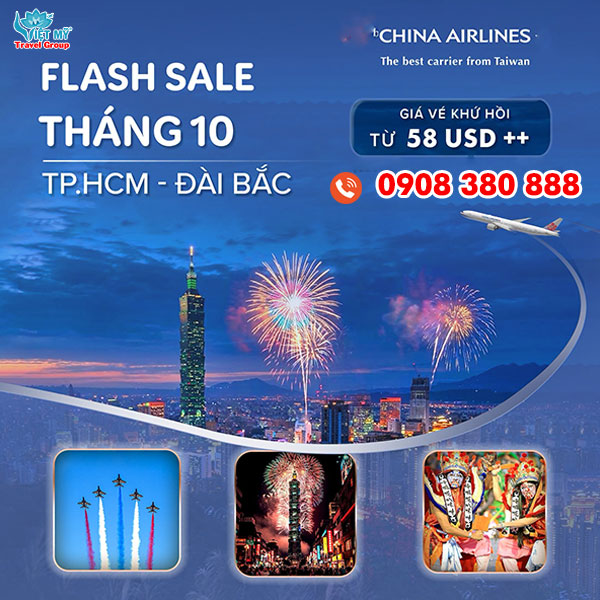 China Airlines ưu đãi ngày 10/10 đi Đài Bắc
