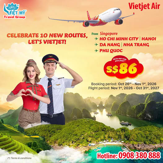 Vietjet ưu đãi vé từ Singapore về Việt Nam